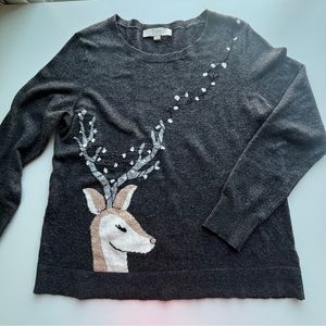 LOFT Charcoal Gray Sweater with Deer Design